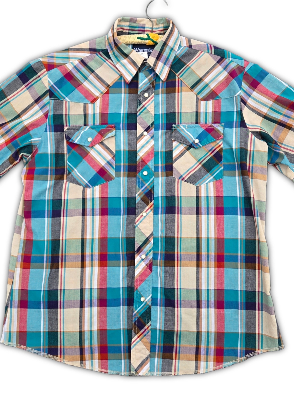Wrangler Teal Multi-Plaid Pearl Snap Western Short Sleeve Shirt